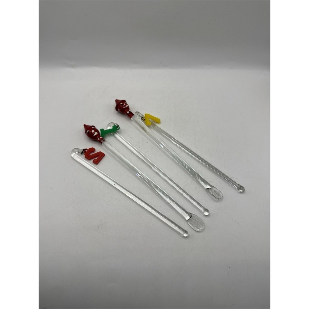 Vintage Hand Blown Glass Swizzle Sticks Cocktail Stirrers Set of 5